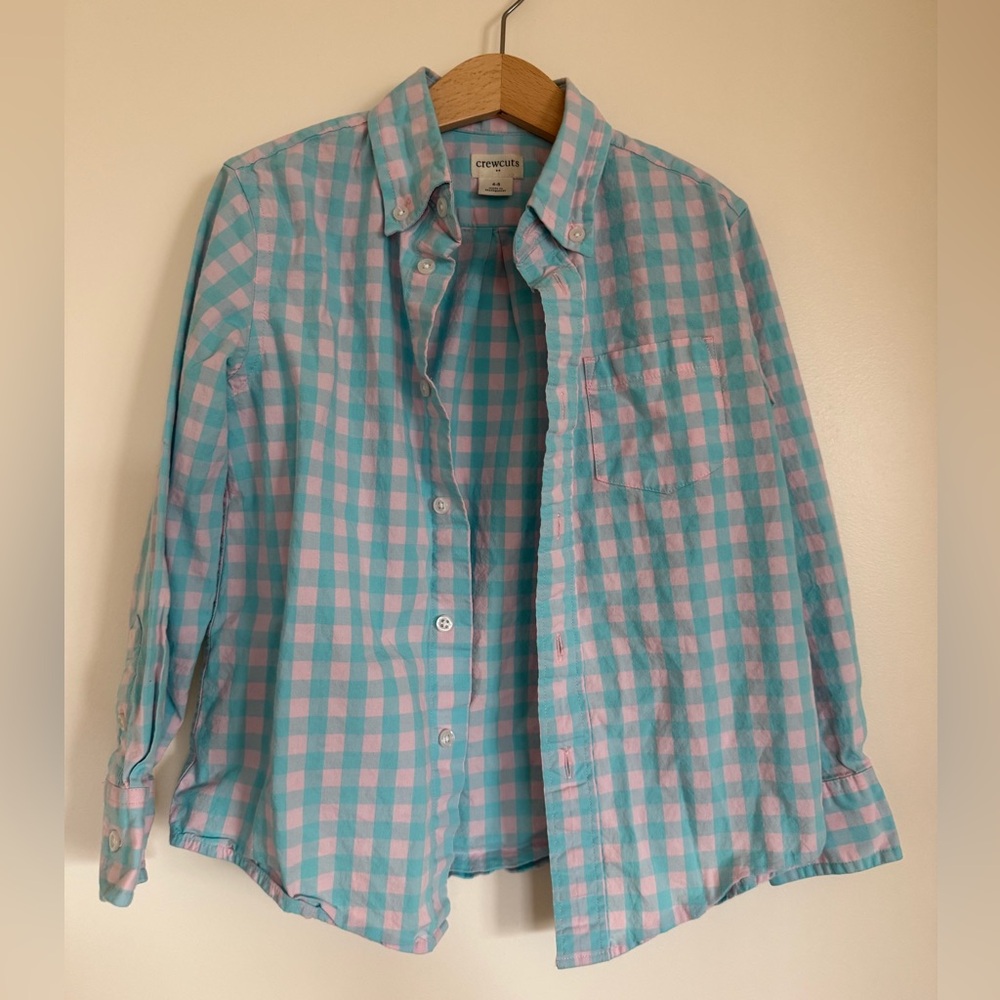 Crewcuts Turquoise and Light Pink Plaid Shirt